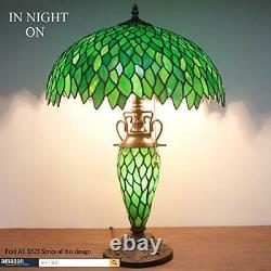 Tiffany Style Rustic Large Table Lamp with Nightlight Green Stained Glass