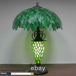 Tiffany Style Rustic Large Table Lamp with Nightlight Green Stained Glass