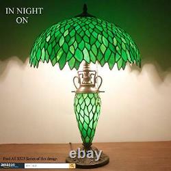 Tiffany Style Rustic Large Table Lamp with Nightlight Green Stained Glass