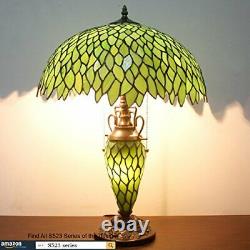 Tiffany Style Rustic Large Table Lamp with Nightlight Green Stained Glass