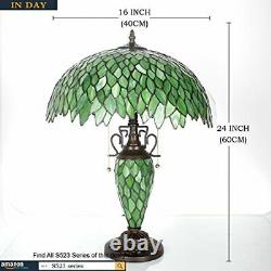 Tiffany Style Rustic Large Table Lamp with Nightlight Green Stained Glass