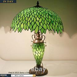 Tiffany Style Rustic Large Table Lamp with Nightlight Green Stained Glass