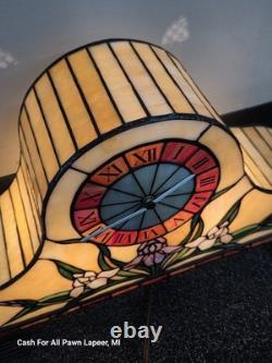 Tiffany Style STAINED GLASS Mantel Clock, IRIS Garden Illuminating Lamp