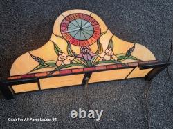 Tiffany Style STAINED GLASS Mantel Clock, IRIS Garden Illuminating Lamp