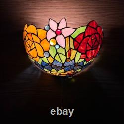 Tiffany Style Sconce Lamp Blue Stained Glass Rose Flowers LED Bulb Included 12W