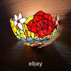 Tiffany Style Sconce Lamp Blue Stained Glass Rose Flowers LED Bulb Included 12W