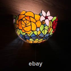 Tiffany Style Sconce Lamp Blue Stained Glass Rose Flowers LED Bulb Included 12W