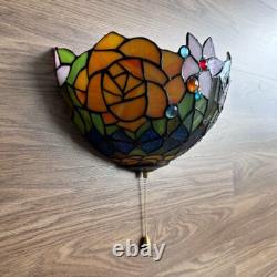 Tiffany Style Sconce Lamp Blue Stained Glass Rose Flowers LED Bulb Included 12W