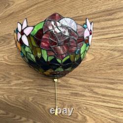 Tiffany Style Sconce Lamp Blue Stained Glass Rose Flowers LED Bulb Included 12W