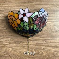 Tiffany Style Sconce Lamp Blue Stained Glass Rose Flowers LED Bulb Included 12W