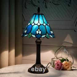 Tiffany Style Sea Blue Stained Glass Bedside Table Lamp Bedroom Nightstand Light