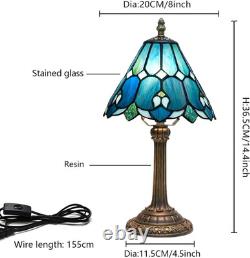 Tiffany Style Sea Blue Stained Glass Bedside Table Lamp Bedroom Nightstand Light