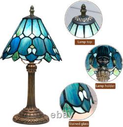 Tiffany Style Sea Blue Stained Glass Bedside Table Lamp Bedroom Nightstand Light