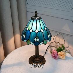 Tiffany Style Sea Blue Stained Glass Bedside Table Lamp Bedroom Nightstand Light