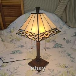 Tiffany Style Slag Stained Glass Mission Style Dual Light Table Lamp 21