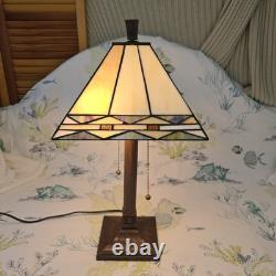 Tiffany Style Slag Stained Glass Mission Style Dual Light Table Lamp 21