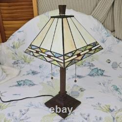 Tiffany Style Slag Stained Glass Mission Style Dual Light Table Lamp 21