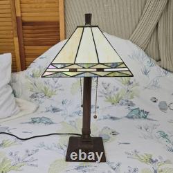 Tiffany Style Slag Stained Glass Mission Style Dual Light Table Lamp 21