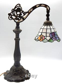 Tiffany Style Spring Blossom Stained Glass Bridge Arm Nouveau Art Table Lamp