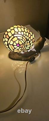 Tiffany Style Stain Glass Cast Iron Snail Light Vintage Desk Table Lamp