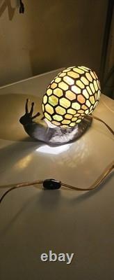 Tiffany Style Stain Glass Cast Iron Snail Light Vintage Desk Table Lamp
