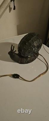 Tiffany Style Stain Glass Cast Iron Snail Light Vintage Desk Table Lamp
