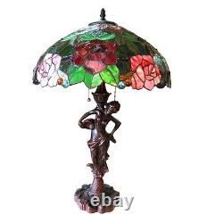 Tiffany Style Stained Glass 2 Bulb With Roses 18 Shade 27 Tall Table Lamp