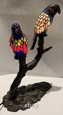 Tiffany Style Stained Glass 2 Parrots Table Lamp Desk Light Night Stands Vintage