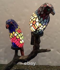 Tiffany Style Stained Glass 2 Parrots Table Lamp Desk Light Night Stands Vintage