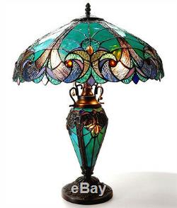 Tiffany Style Stained Glass 25 Table Lamp Lighted Base with 18 Shade Victorian