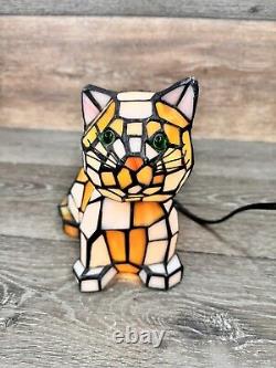 Tiffany Style Stained Glass 7 Orange/White Cat Bobble Head Accent Lamp