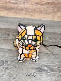 Tiffany Style Stained Glass 7 Orange/White Cat Bobble Head Accent Lamp