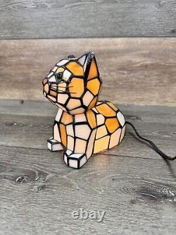 Tiffany Style Stained Glass 7 Orange/White Cat Bobble Head Accent Lamp