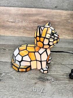 Tiffany Style Stained Glass 7 Orange/White Cat Bobble Head Accent Lamp