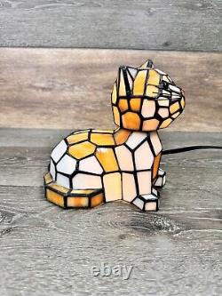 Tiffany Style Stained Glass 7 Orange/White Cat Bobble Head Accent Lamp