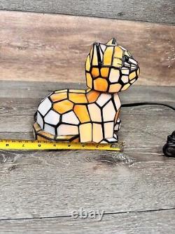 Tiffany Style Stained Glass 7 Orange/White Cat Bobble Head Accent Lamp