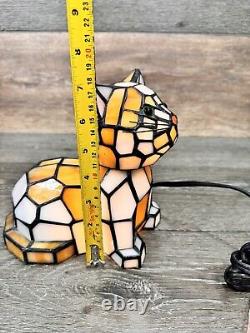 Tiffany Style Stained Glass 7 Orange/White Cat Bobble Head Accent Lamp