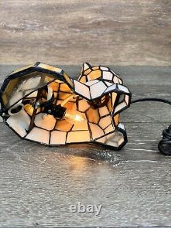 Tiffany Style Stained Glass 7 Orange/White Cat Bobble Head Accent Lamp