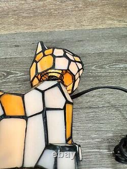 Tiffany Style Stained Glass 7 Orange/White Cat Bobble Head Accent Lamp