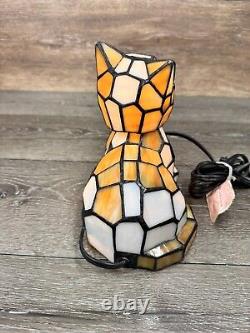 Tiffany Style Stained Glass 7 Orange/White Cat Bobble Head Accent Lamp