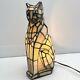 Tiffany Style Stained Glass Accent Table Lamp Kitty Cat Night Light Bedside Lamp