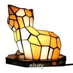 Tiffany Style Stained Glass Accent Table Lamp Kitty Cat Night Light Bedside Lamp