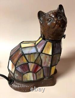 Tiffany Style Stained Glass Accent Table Lamp Kitty Cat Night Light WORKS