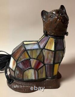 Tiffany Style Stained Glass Accent Table Lamp Kitty Cat Night Light WORKS