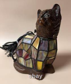 Tiffany Style Stained Glass Accent Table Lamp Kitty Cat Night Light WORKS