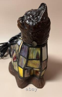 Tiffany Style Stained Glass Accent Table Lamp Kitty Cat Night Light WORKS