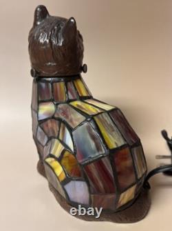 Tiffany Style Stained Glass Accent Table Lamp Kitty Cat Night Light WORKS