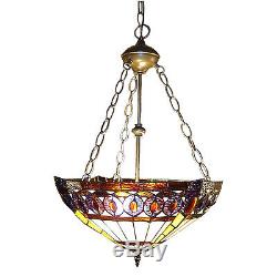 Tiffany Style Stained Glass Amberjack Hanging Lamp Handcrafted 16 Shade