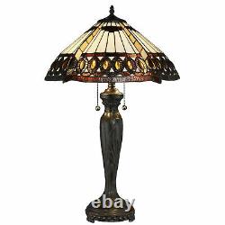 Tiffany Style Stained Glass Amberjack Table Lamp 18 Shade Handcrafted New