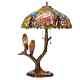 Tiffany Style Stained Glass Art Copper Finish Antique With Birds Accent Table Lamp